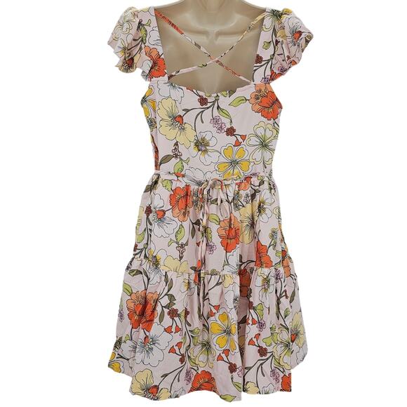 Lottie & Holly Womans size M Blush Floral Square Neck Crisscross Mini Dress New - Picture 4 of 8